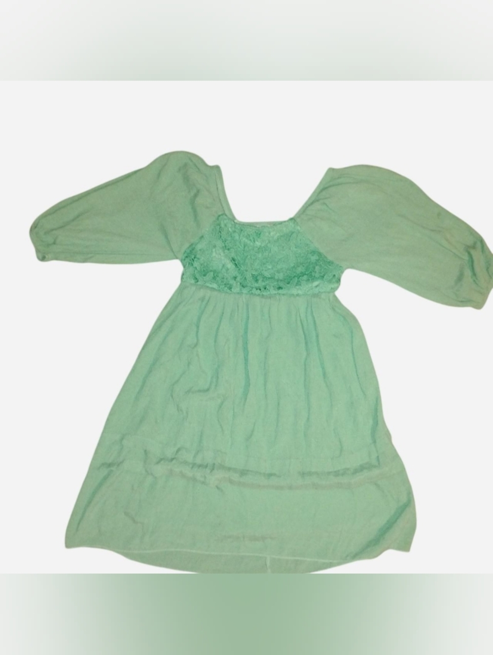 J GEE Mint Green Lace Tiered Boho Tunic Top / Mini Dress - Size S I